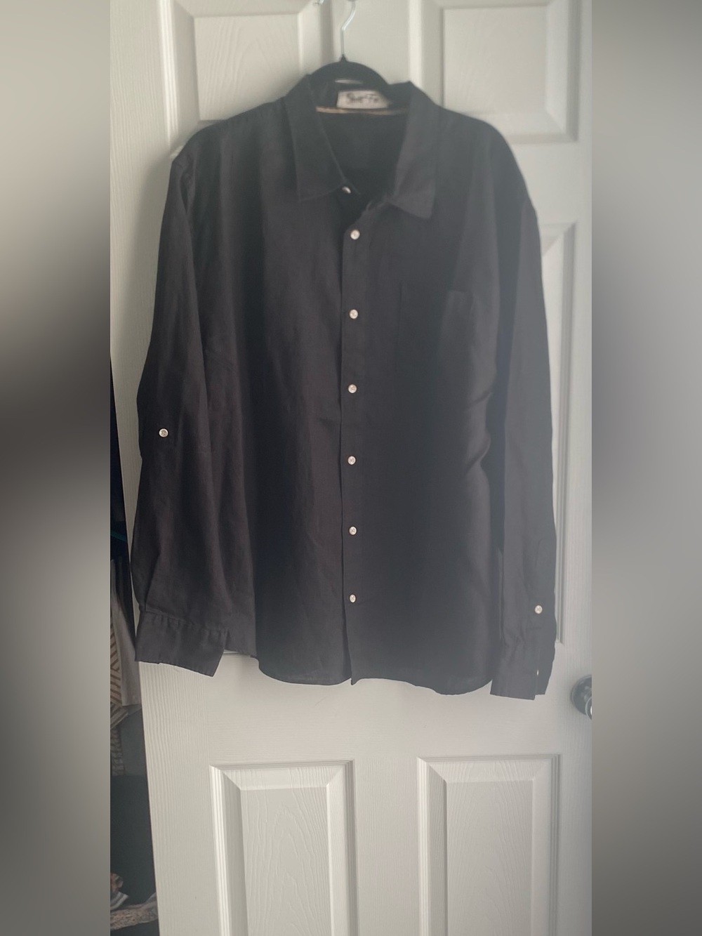 Men's 100% Linen XXL Casual Black Button-Down Shirt